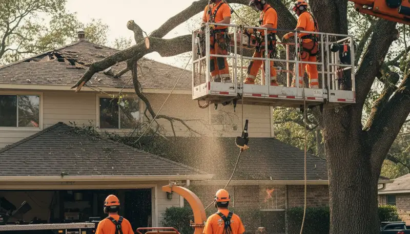 Emergency tree service crew removing storm-damaged trees in Denver, CO