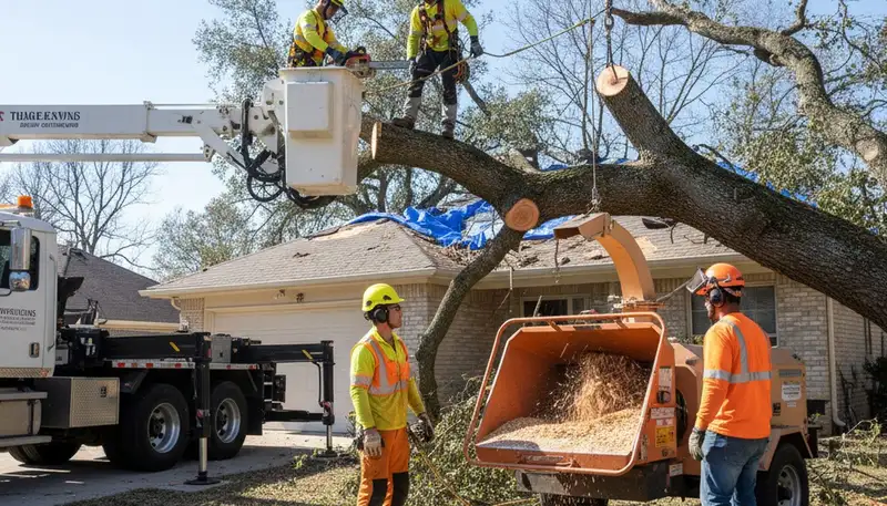 Denver emergency tree service crew removing storm-damaged tree in Denver, CO
