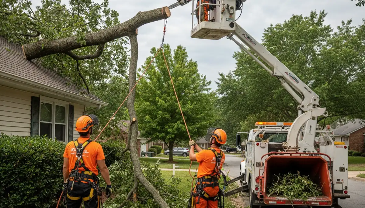 Denver tree service crew removing storm-damaged tree in emergency arbor care</final