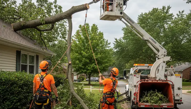 Denver tree service crew removing storm-damaged tree in emergency arbor care</final
