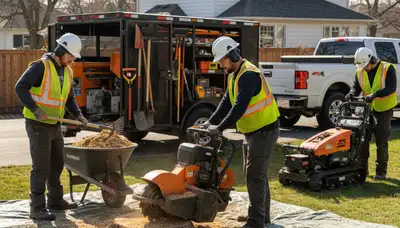 Denver, CO stump removal crew clearing a yard for safe, clean property maintenance