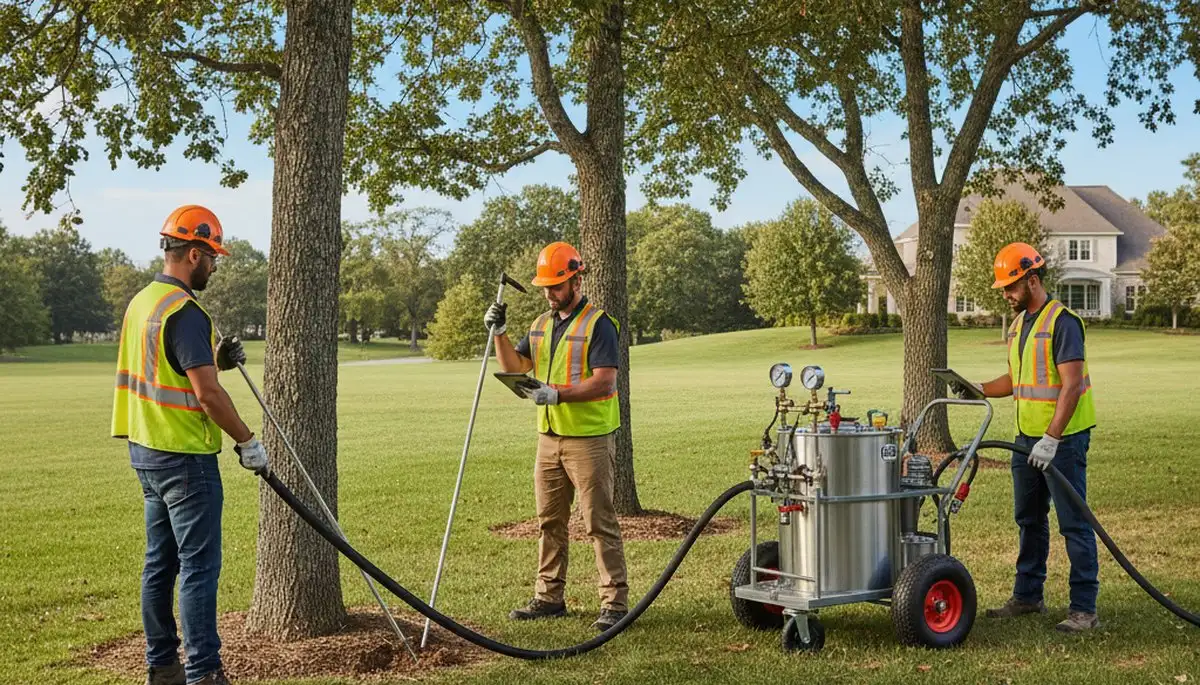 Tree care specialist fertilizing a healthy tree in Denver, CO for stronger growth and root health