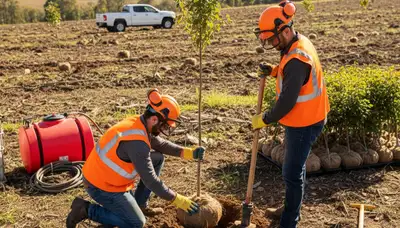 Denver, CO arborist planting a new tree for a residential tree planting service