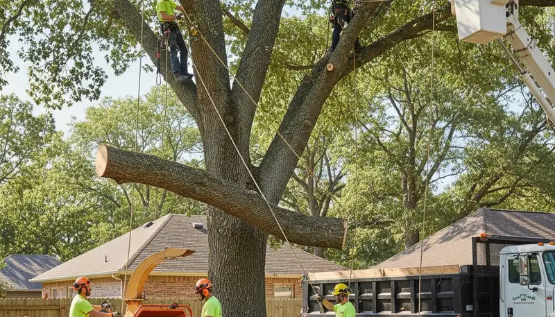 Denver tree removal crew safely removing a hazardous tree on a residential property