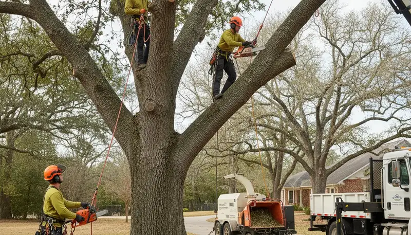 Denver tree removal crew safely removing a hazardous tree for a local home