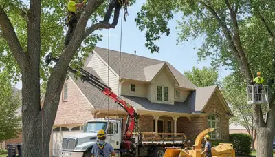 Denver, CO tree service team removing a tree for safe residential property maintenance