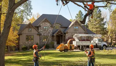 Denver tree service crew removing a large tree for safe residential property clearing