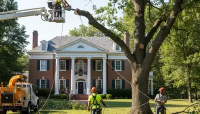 Tree service crew in Denver, CO providing safe tree removal for a residential property