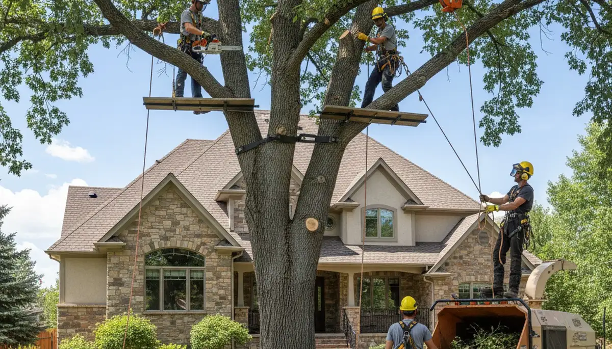 Denver, CO tree service crew removing a tree for residential property maintenance