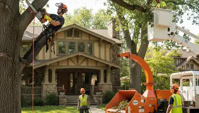 Denver, CO tree service crew removing a tree for a residential property