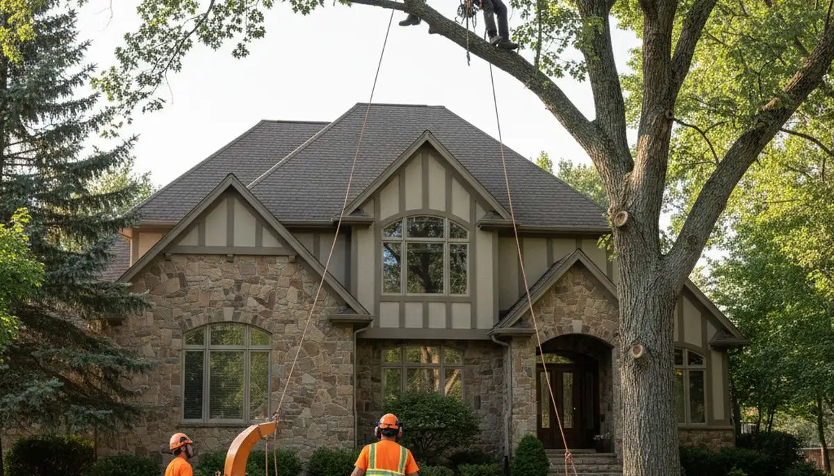 Denver, CO tree service crew removing a large tree for a residential property